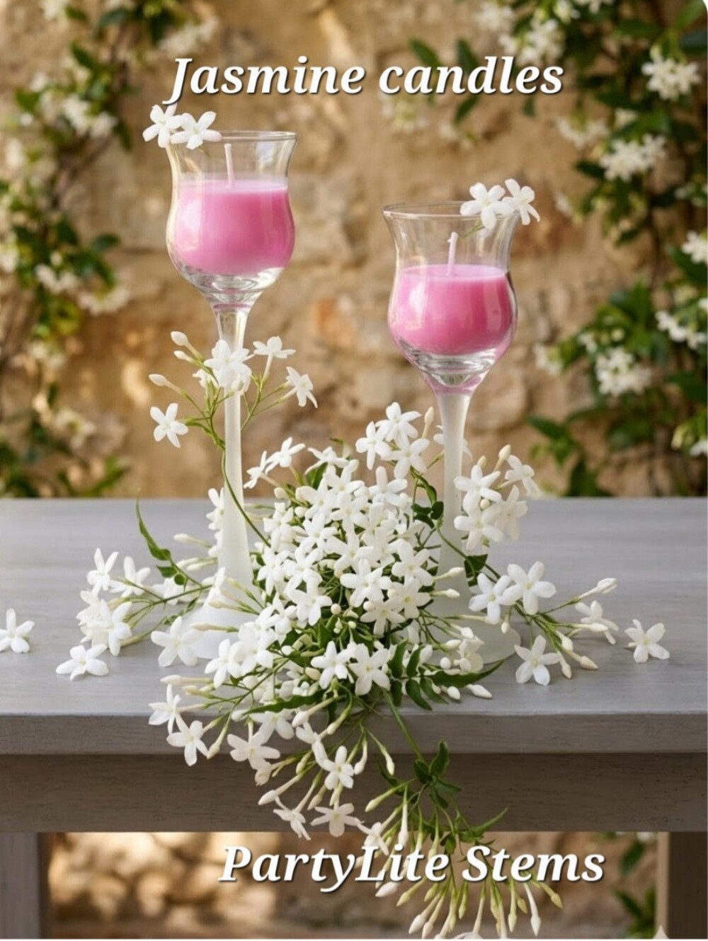 PartyLite Frosted Stem and Clear Glass Candle Holders with Jasmine Scent 2pcs